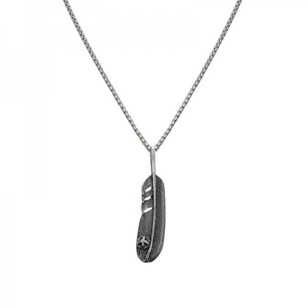 Feather Pendant Necklace In Stainless Steel