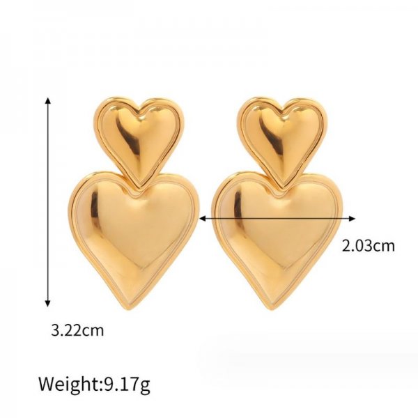 Stainless Steel Double Heart Drop Earrings