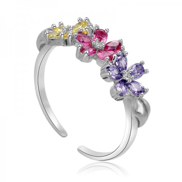 Triple Color  Stones Floral Ring