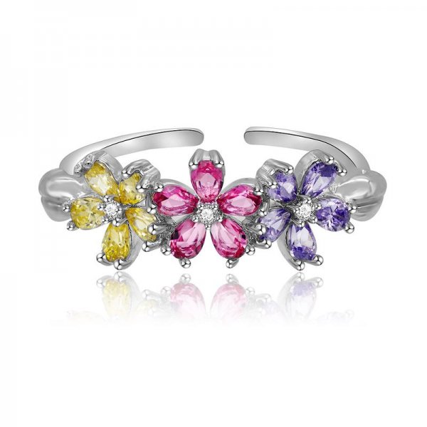 Triple Color  Stones Floral Ring